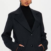 Business Plans Pinstripe Long Blazer - Black/combo