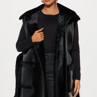Rule Breaker Shearling Long Vest - Black