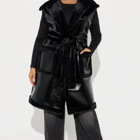 Rule Breaker Shearling Long Vest - Black