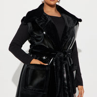 Rule Breaker Shearling Long Vest - Black