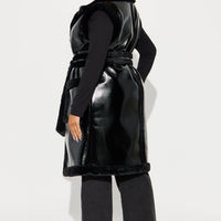 Rule Breaker Shearling Long Vest - Black
