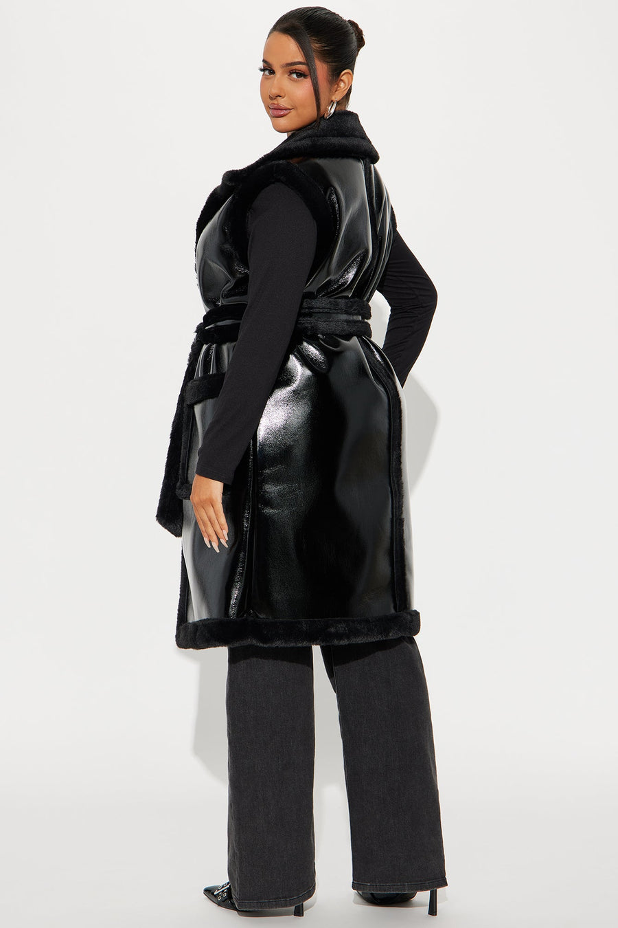 Rule Breaker Shearling Long Vest - Black