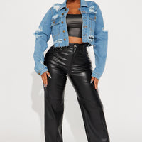 All Torn Up Crop Denim Jacket - Medium Wash