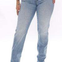 V Nice To Meet You Straight Leg Jeans - Light Blue Wash