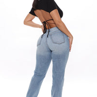 V Nice To Meet You Straight Leg Jeans - Light Blue Wash