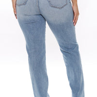 V Nice To Meet You Straight Leg Jeans - Light Blue Wash