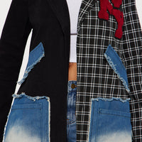 Patched Up In New York Long Blazer - Black/combo