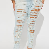 Caught In Your Love Distressed Jeans - Light Blue Wash