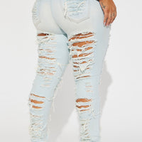 Caught In Your Love Distressed Jeans - Light Blue Wash