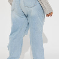 Seeking Thrills Shredded Straight Leg Jeans - Light Wash