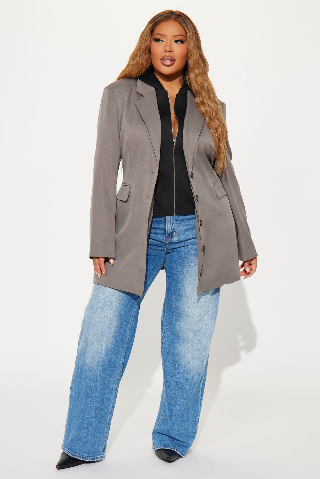 Cozy Office Days Long Blazer - Grey