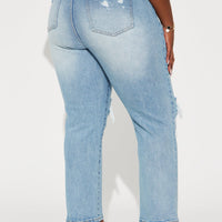Petite As You Please Ripped Straight Leg Jeans - Light Blue Wash