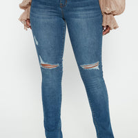 Best Stretch Ripped High Rise Bootcut Jeans - Dark Wash