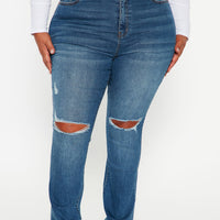 Best Stretch Ripped High Rise Bootcut Jeans - Dark Wash