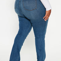 Best Stretch Ripped High Rise Bootcut Jeans - Dark Wash