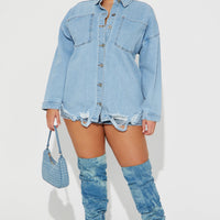 Had Me At Hello Denim Shacket - Light Wash
