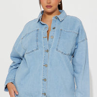 Had Me At Hello Denim Shacket - Light Wash