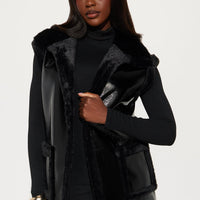 Rule Breaker Shearling Long Vest - Black