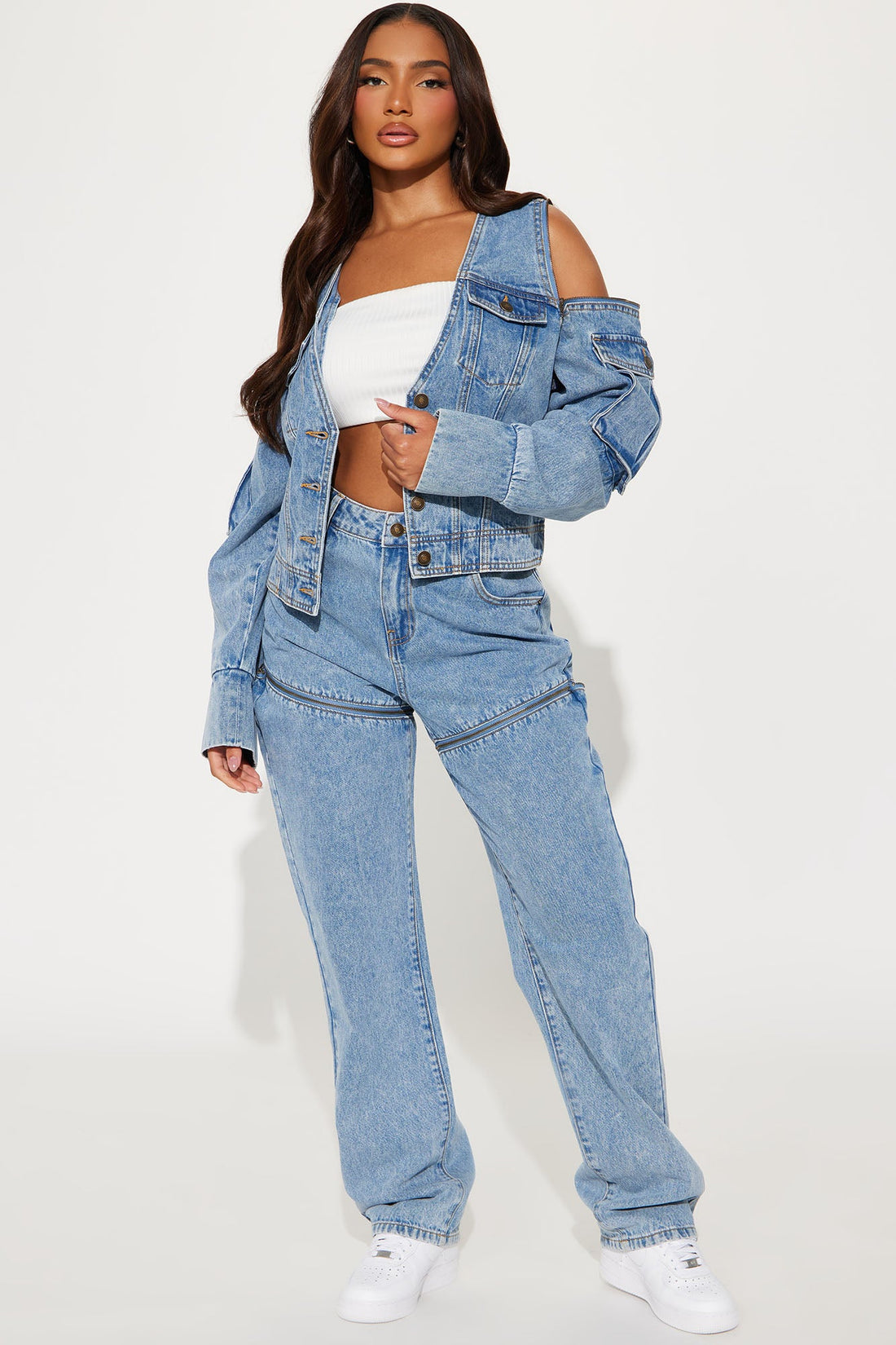 Multiple Reasons Convertible Denim Jacket - Medium Wash