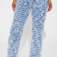 Think It Over Shredded Straight Leg Jeans - Medium Wash