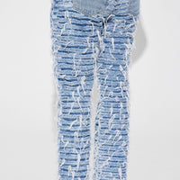 Think It Over Shredded Straight Leg Jeans - Medium Wash