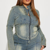 Moto Mayhem Stretch Denim Jacket - Medium Wash