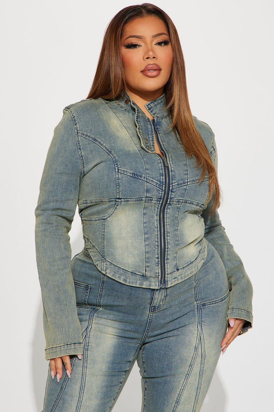Moto Mayhem Stretch Denim Jacket - Medium Wash