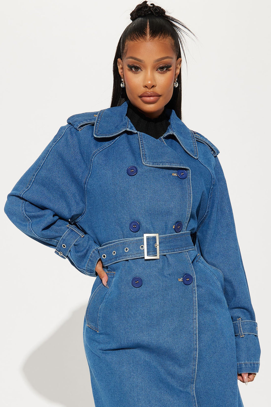 Follow Me Denim Trench - Medium Wash