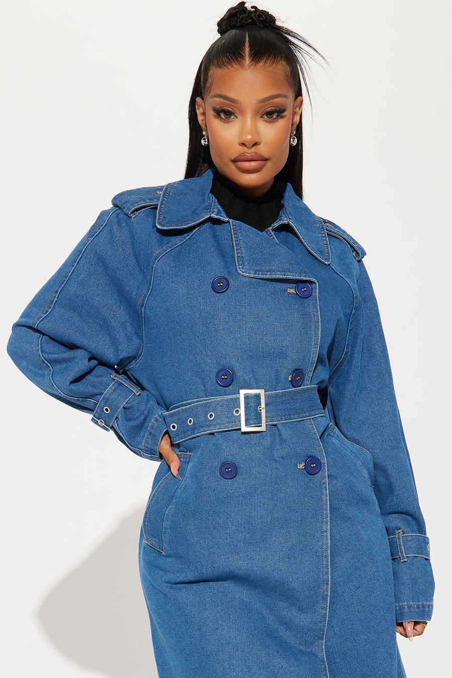 Follow Me Denim Trench - Medium Wash