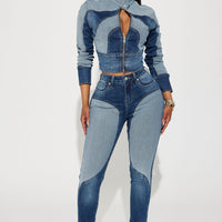 Coronado Two Tone Denim Moto Jacket - Medium Wash