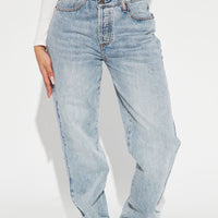 Step Waistband Crossover Jeans - Light Blue Wash
