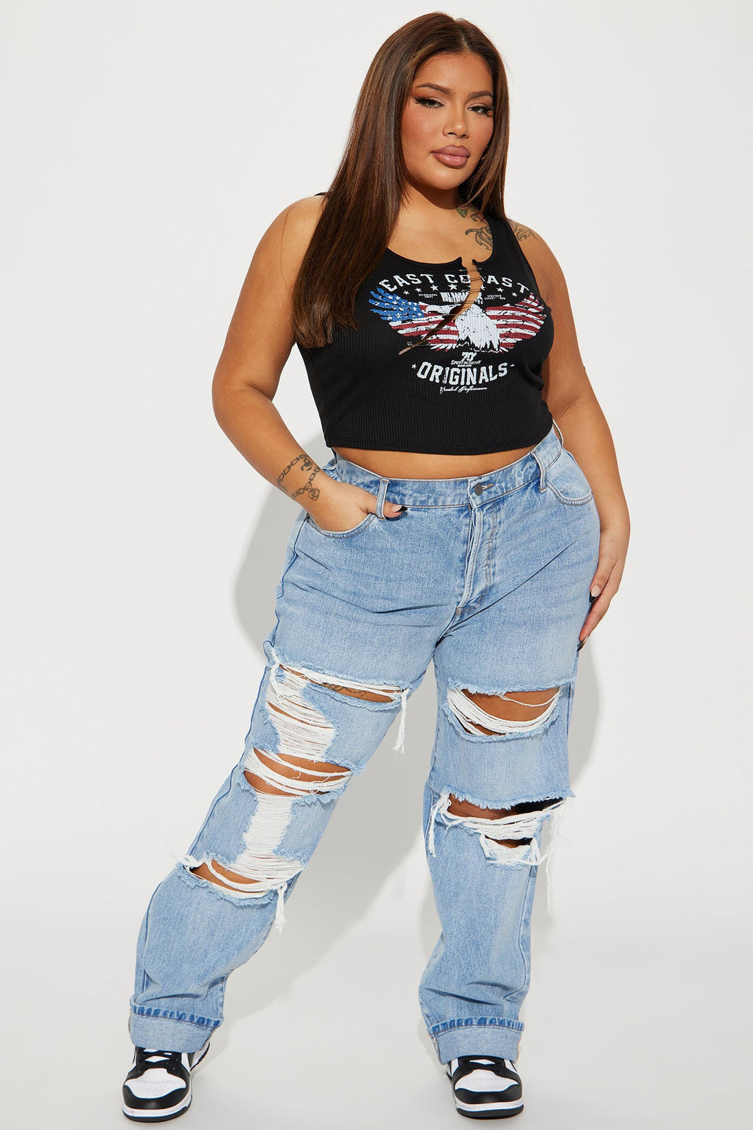 Seeking Thrills Shredded Straight Leg Jeans - Medium Wash