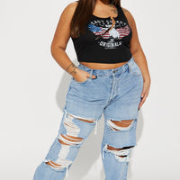 Seeking Thrills Shredded Straight Leg Jeans - Medium Wash