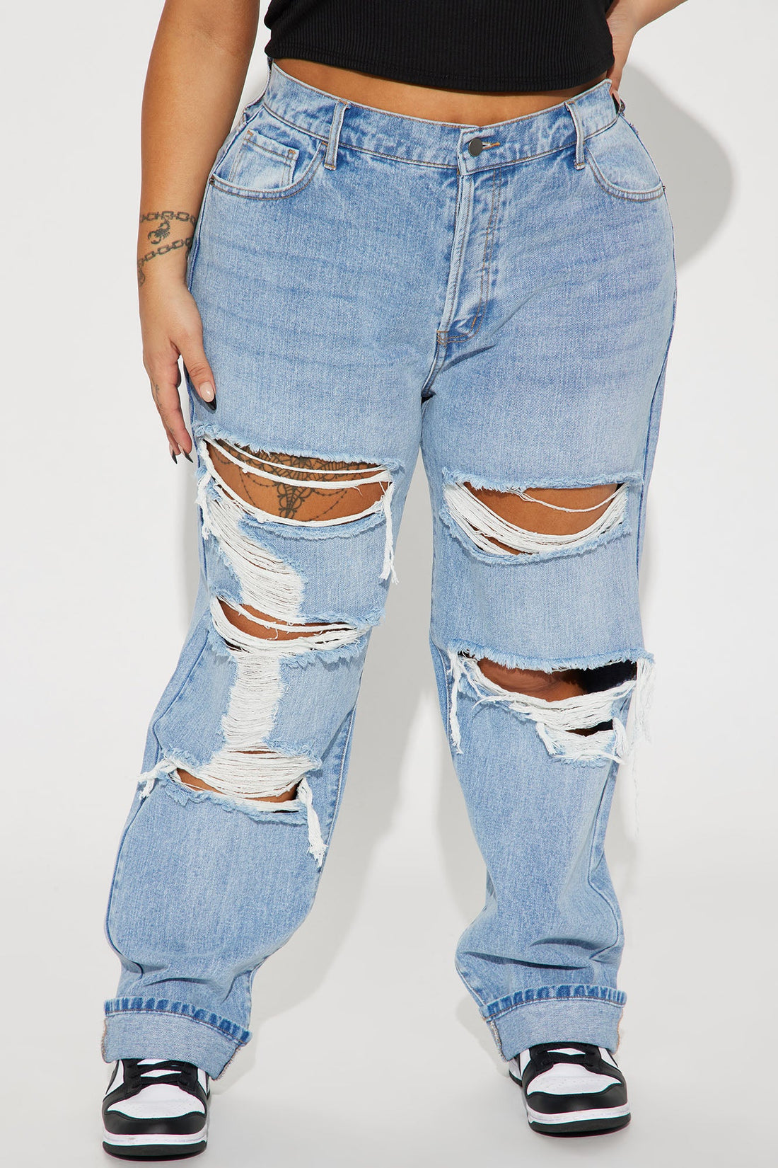 Seeking Thrills Shredded Straight Leg Jeans - Medium Wash