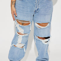 Seeking Thrills Shredded Straight Leg Jeans - Medium Wash