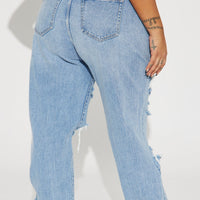 Seeking Thrills Shredded Straight Leg Jeans - Medium Wash