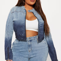Out Of Reach Ombre Moto Denim Jacket - Medium Wash