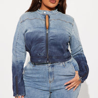 Out Of Reach Ombre Moto Denim Jacket - Medium Wash