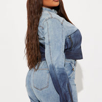 Out Of Reach Ombre Moto Denim Jacket - Medium Wash
