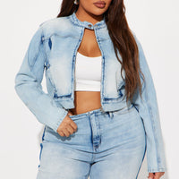 Speed It Up Stretch Moto Denim Jacket - Light Wash