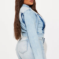 Speed It Up Stretch Moto Denim Jacket - Light Wash