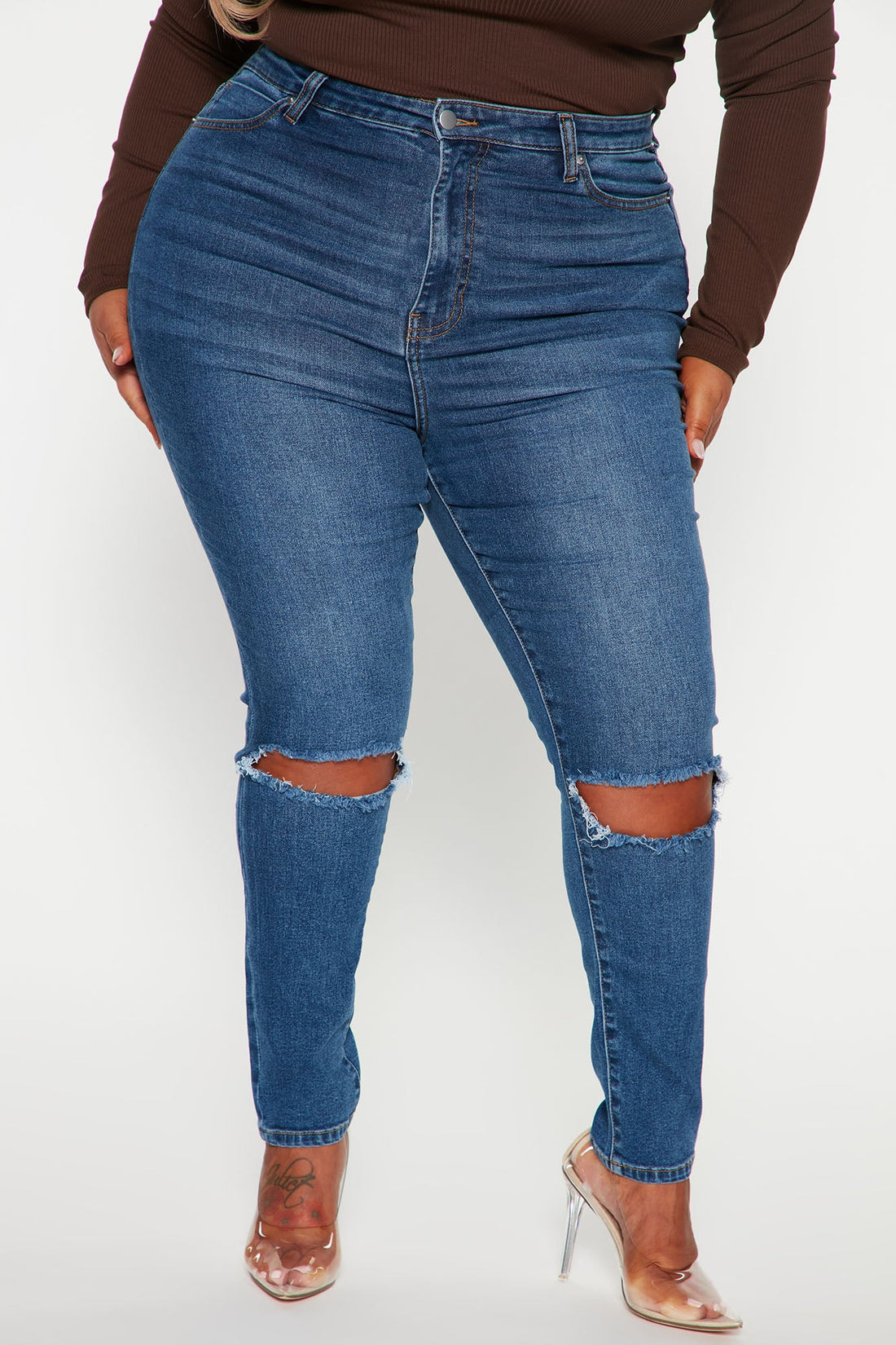Lots Of Love Ripped Skinny Jeans - Dark Wash