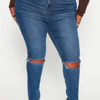 Lots Of Love Ripped Skinny Jeans - Dark Wash