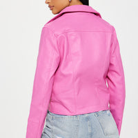Out For A Ride Vegan Leather Moto Jacket - Pink/Pink