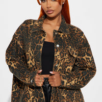 Wild For You Leopard Denim Shacket - Brown/combo