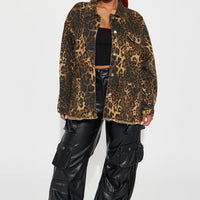 Wild For You Leopard Denim Shacket - Brown/combo