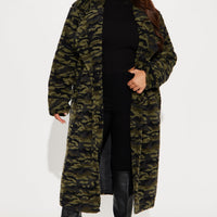 Camilla Sherpa Trench Coat - Olive/combo