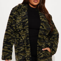 Camilla Sherpa Trench Coat - Olive/combo