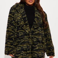 Camilla Sherpa Trench Coat - Olive/combo