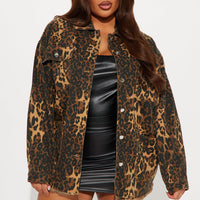 Wild For You Leopard Denim Shacket - Brown/combo